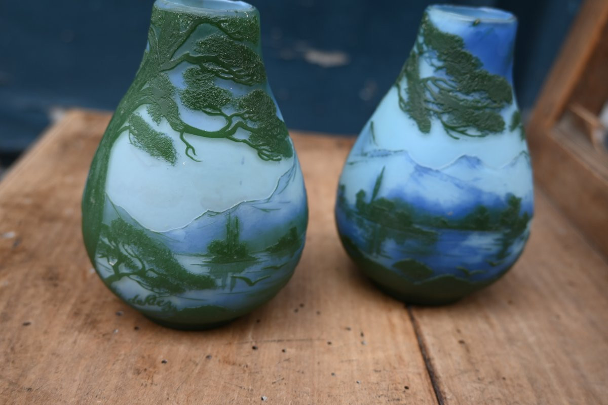 Pair Of Baluster Vases With Multi-layered Decoration, Signed By Desez-photo-4