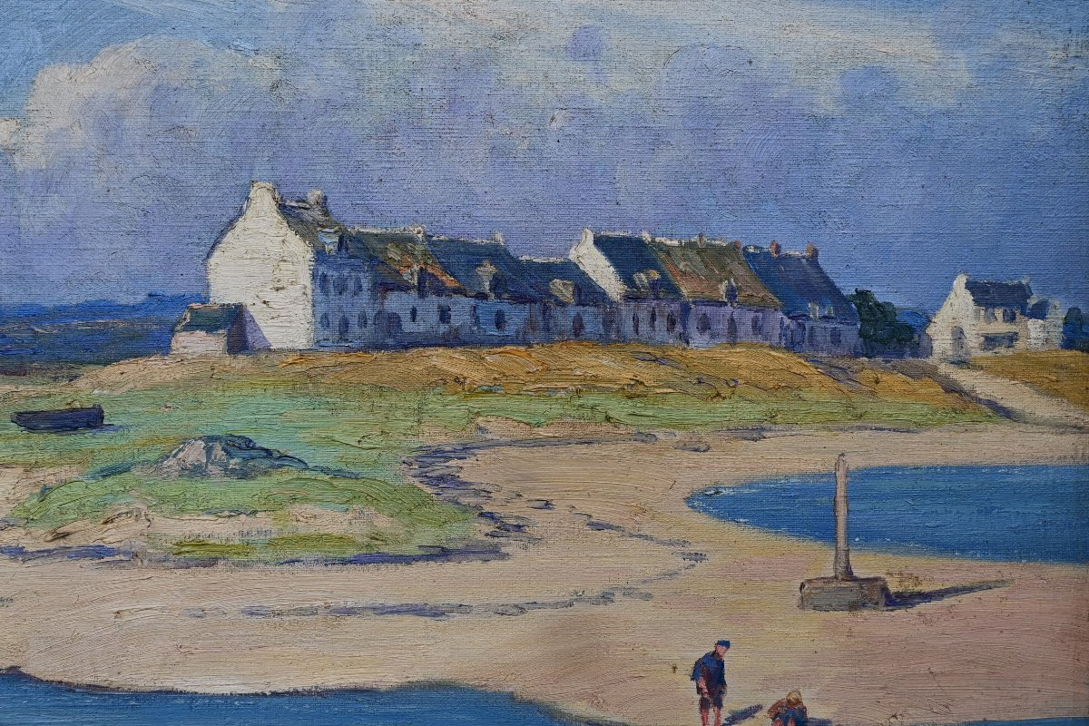 Bretagne , par Gauffriaud "barques à marée basse " huile sur toile -photo-3