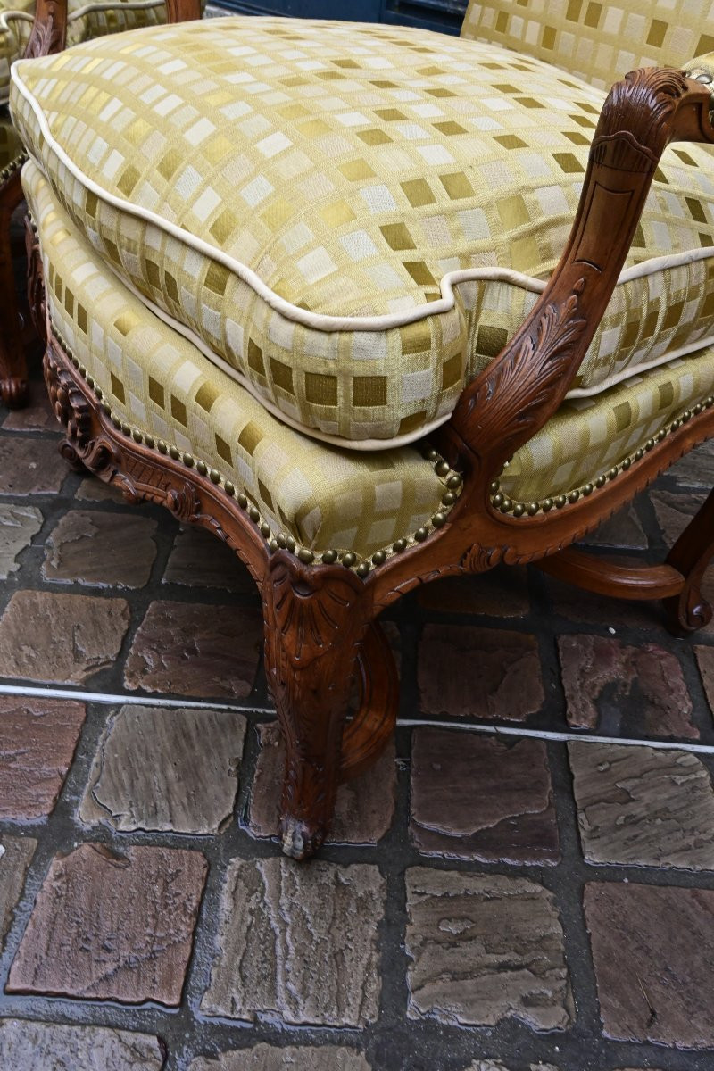 Paire de grands fauteuils à dossier plat de style Regence-photo-2