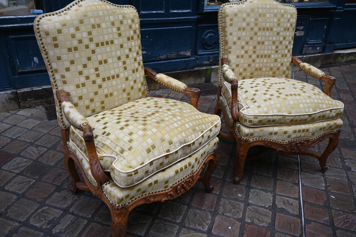 Paire de grands fauteuils à dossier plat de style Regence-photo-4