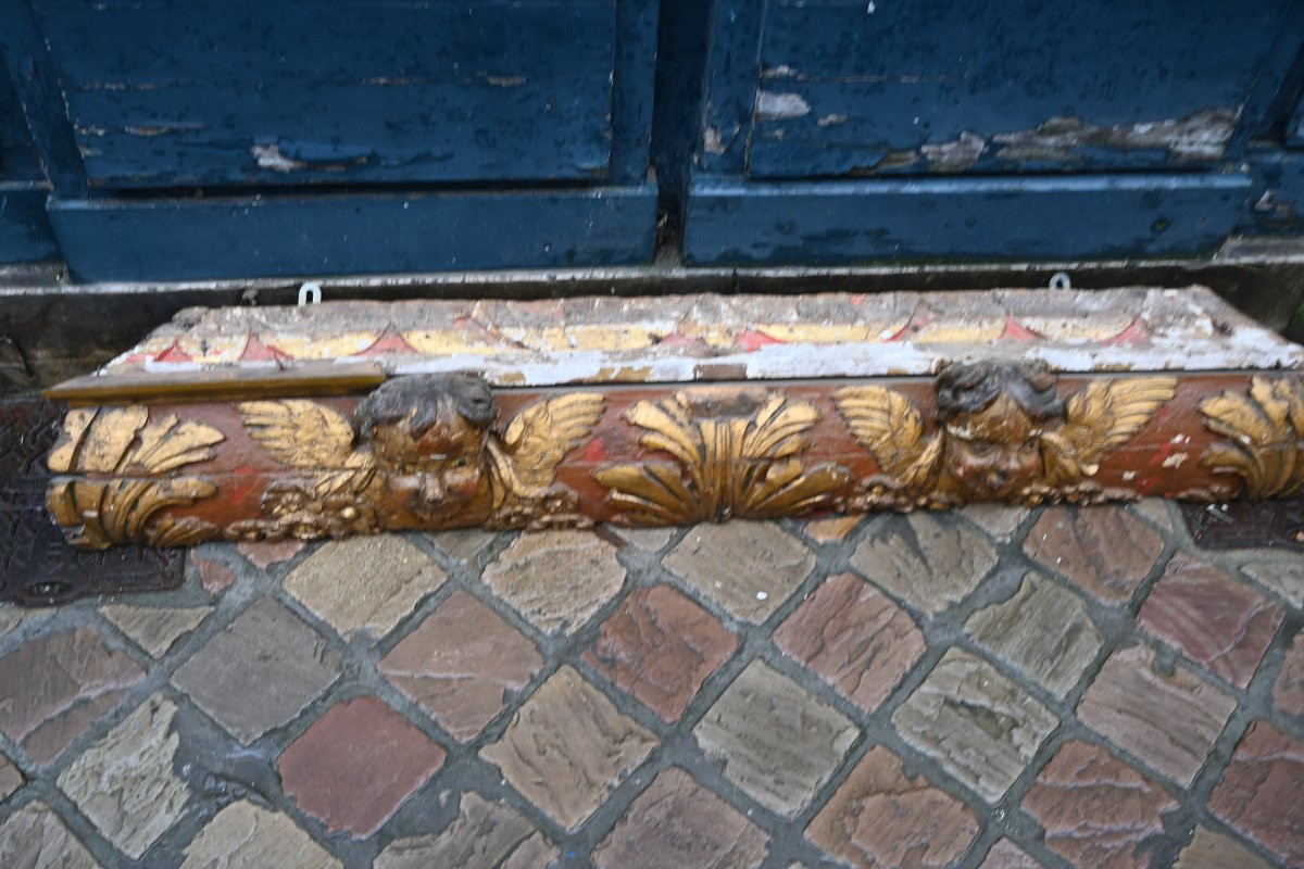 Carved And Polychrome Wood With Two Angel Heads From The Louis XIV Period-photo-2