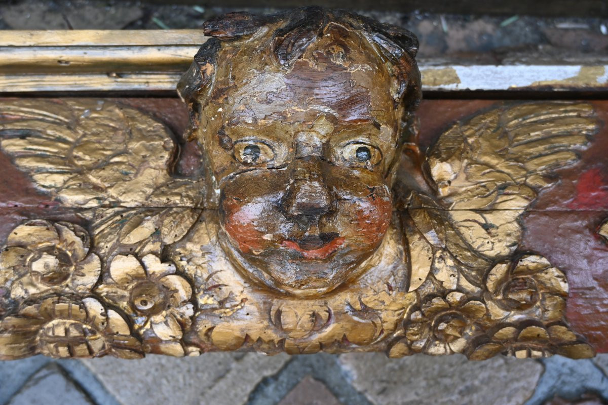 Carved And Polychrome Wood With Two Angel Heads From The Louis XIV Period-photo-2