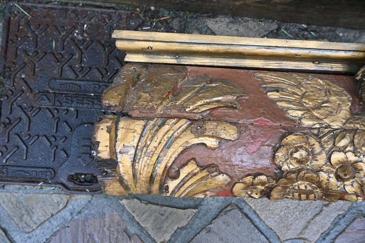Carved And Polychrome Wood With Two Angel Heads From The Louis XIV Period-photo-3