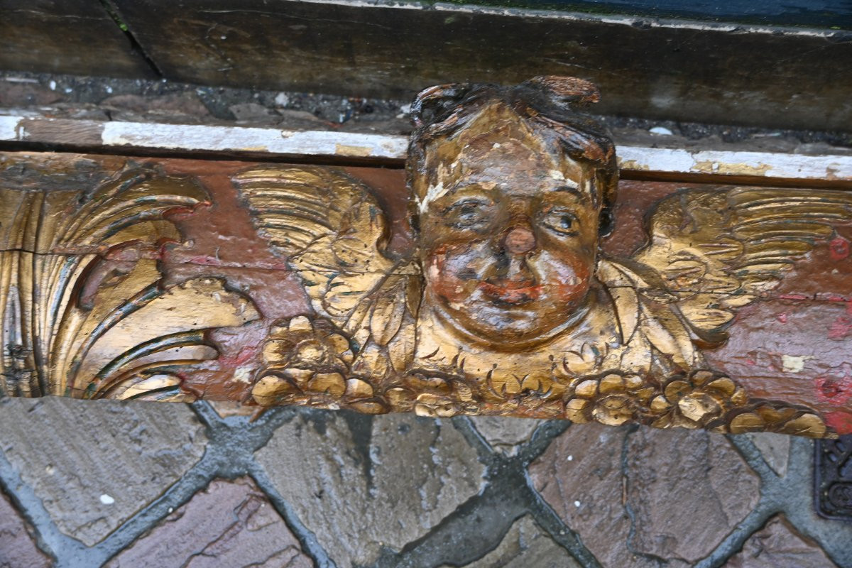 Carved And Polychrome Wood With Two Angel Heads From The Louis XIV Period-photo-7