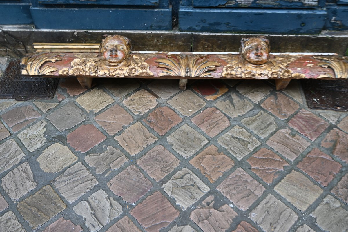 Carved And Polychrome Wood With Two Angel Heads From The Louis XIV Period-photo-8