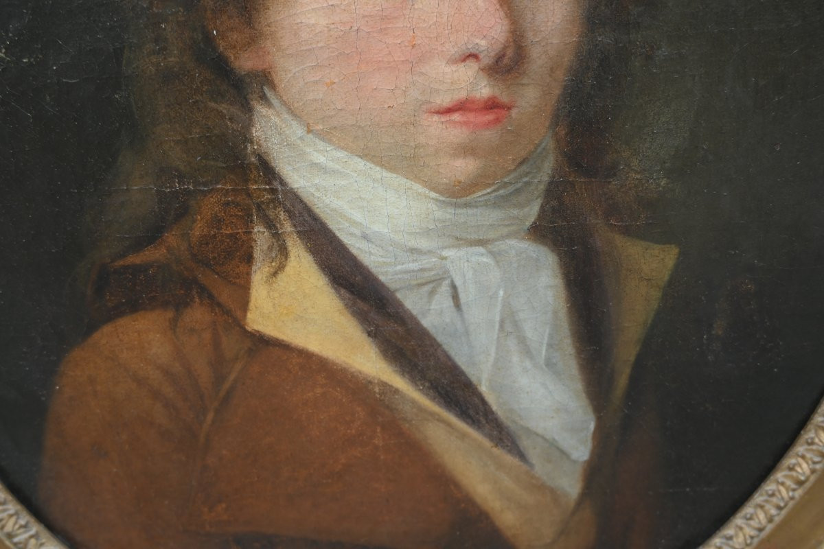 Portrait  d homme d époque Louis XVI avec son cadre estampillé de Antoine Levert XVIII-photo-1