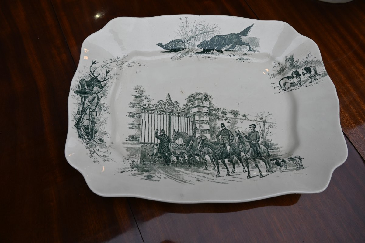 Chasse à courre  important service de table en faience de Sarguemine-photo-4