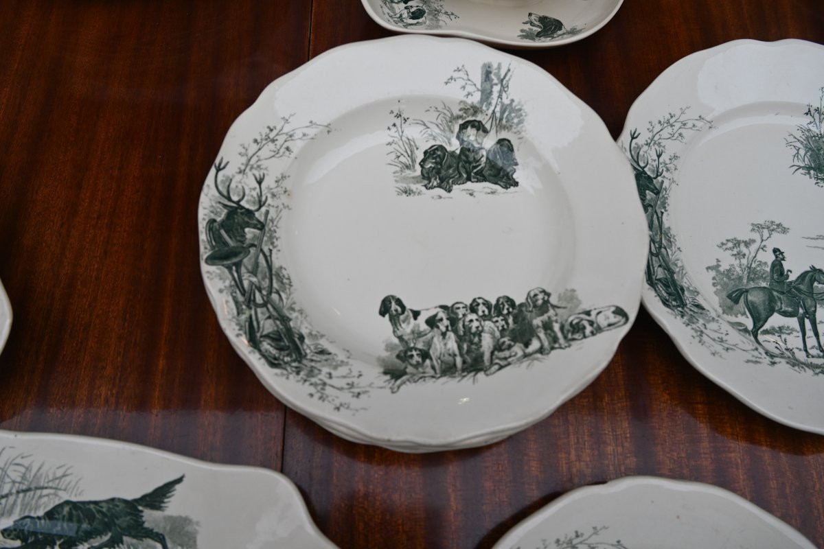 Chasse à courre  important service de table en faience de Sarguemine-photo-3