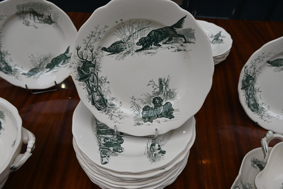 Chasse à courre  important service de table en faience de Sarguemine-photo-5