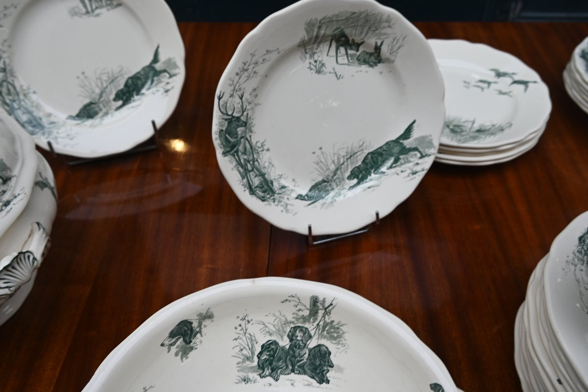 Chasse à courre  important service de table en faience de Sarguemine-photo-7