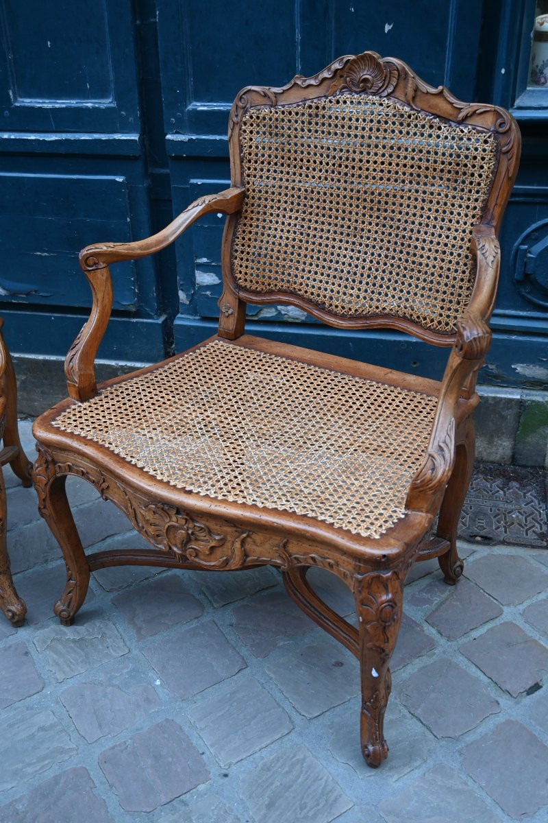 Paire de fauteuils cannés d époque Regence du XVIII-photo-2