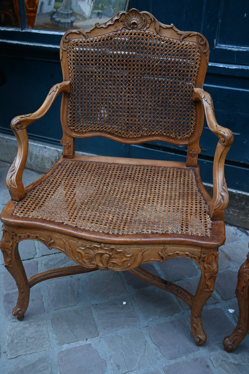 Paire de fauteuils cannés d époque Regence du XVIII-photo-3