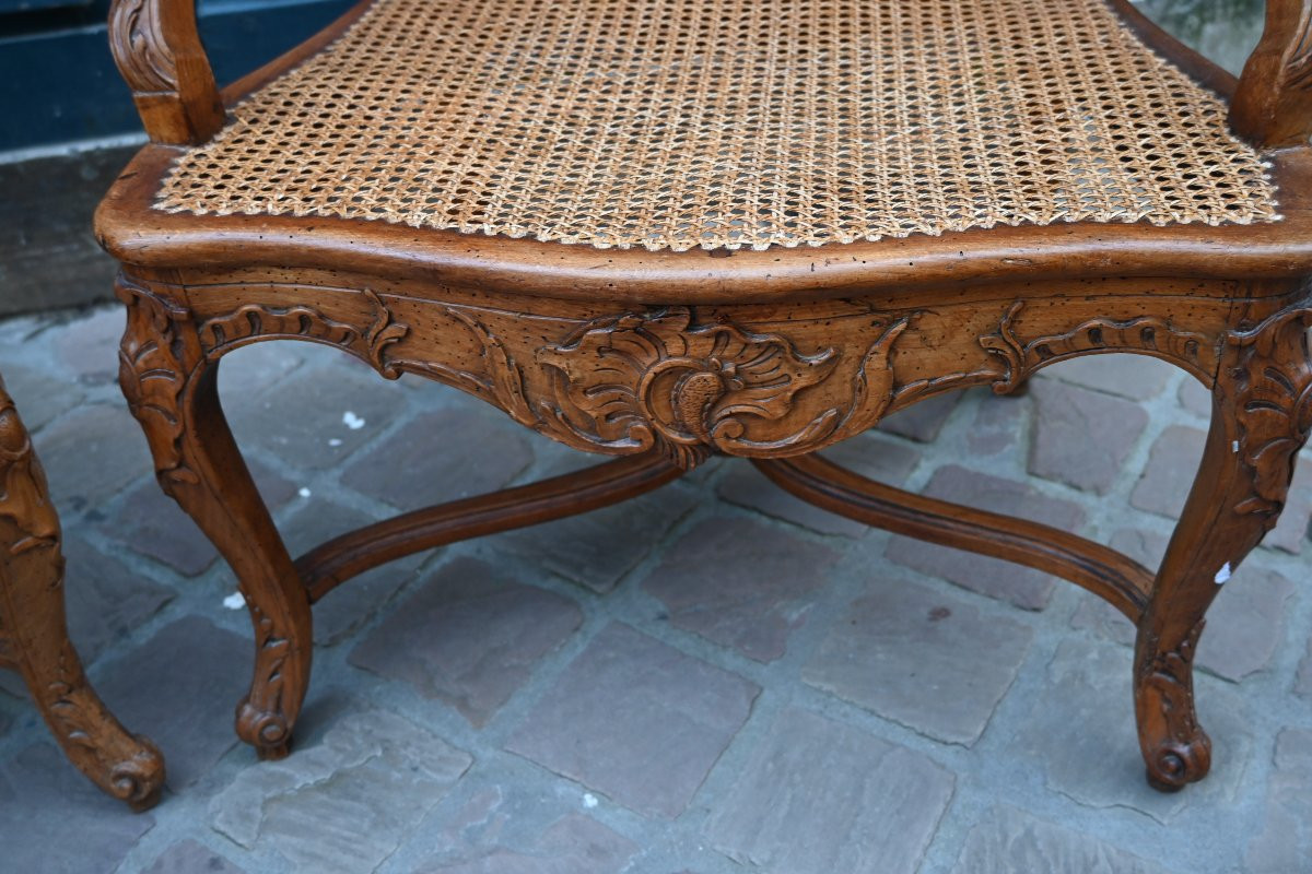 Paire de fauteuils cannés d époque Regence du XVIII-photo-4