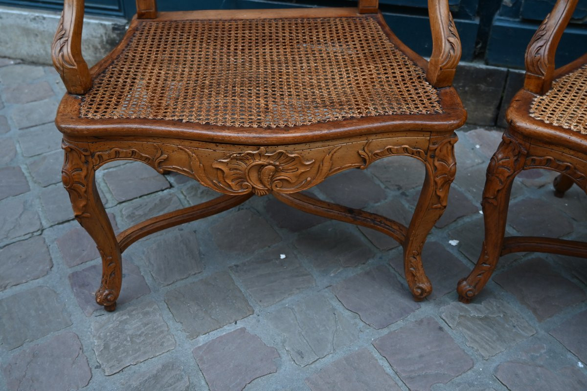 Paire de fauteuils cannés d époque Regence du XVIII-photo-2