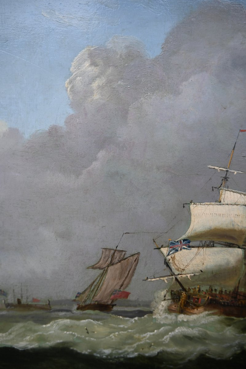 Oil On Panel, Sailboats Off A Coast, 17th-century Style-photo-3