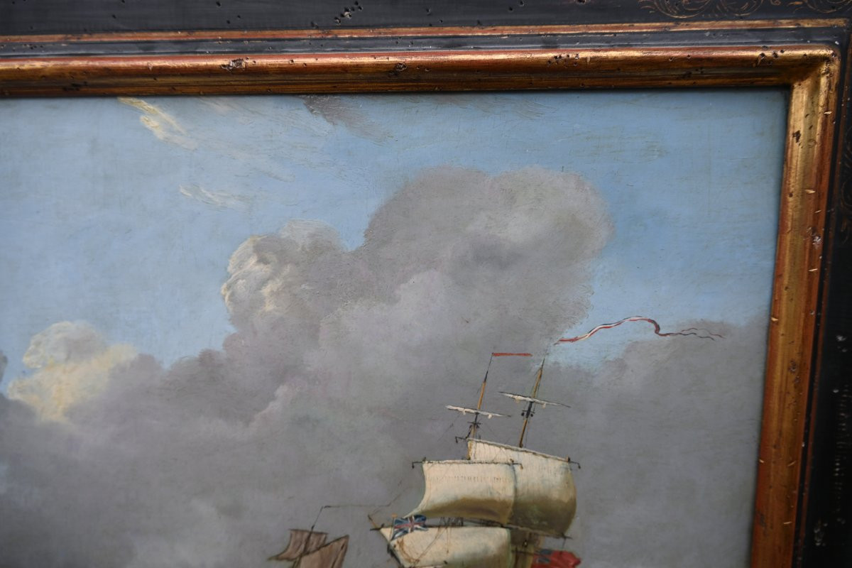 Oil On Panel, Sailboats Off A Coast, 17th-century Style-photo-2