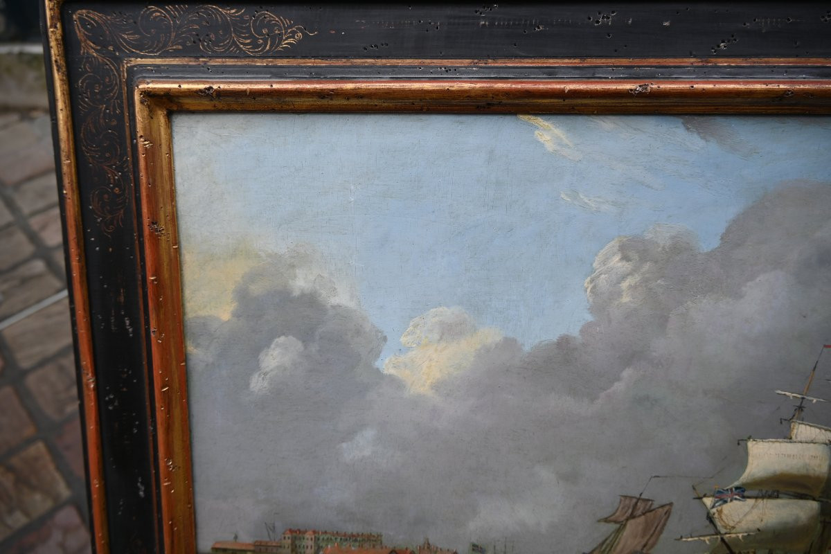 Oil On Panel, Sailboats Off A Coast, 17th-century Style-photo-3