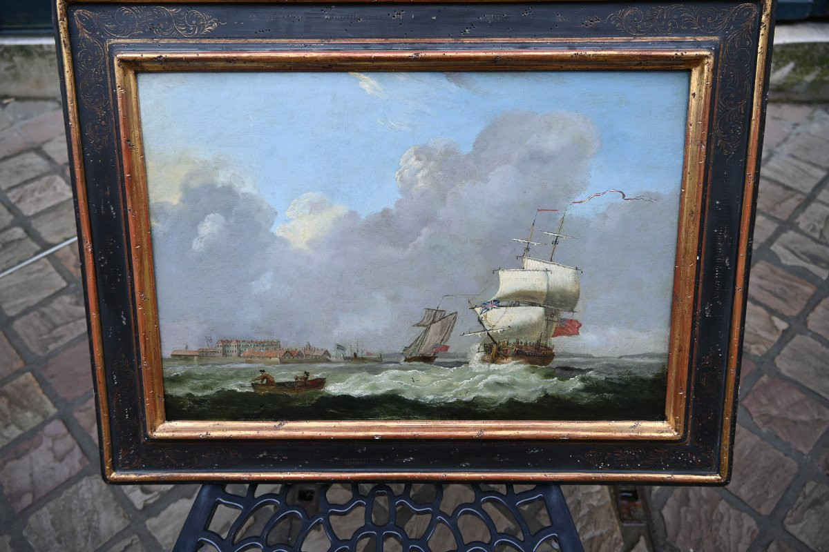 Oil On Panel, Sailboats Off A Coast, 17th-century Style-photo-4