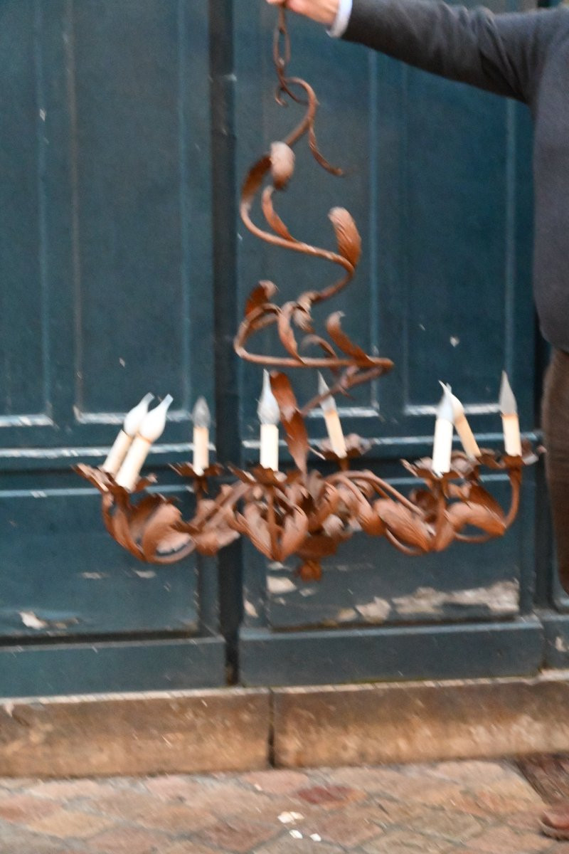 Grande lustre à motif de feuilles d acanthe , travail du XX-photo-3