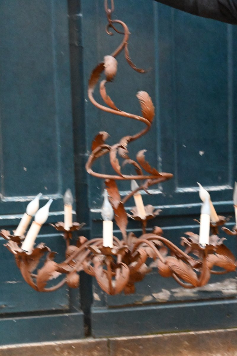 Grande lustre à motif de feuilles d acanthe , travail du XX-photo-4