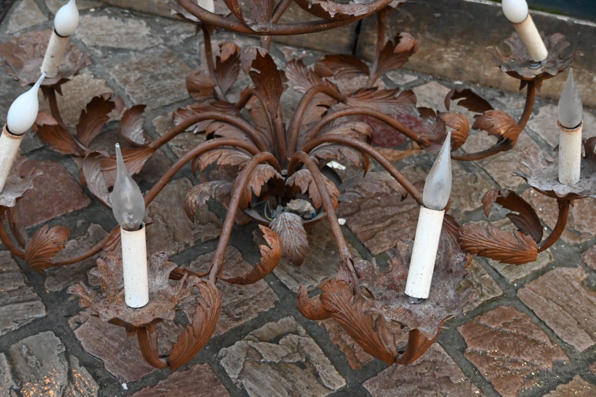 Grande lustre à motif de feuilles d acanthe , travail du XX-photo-3