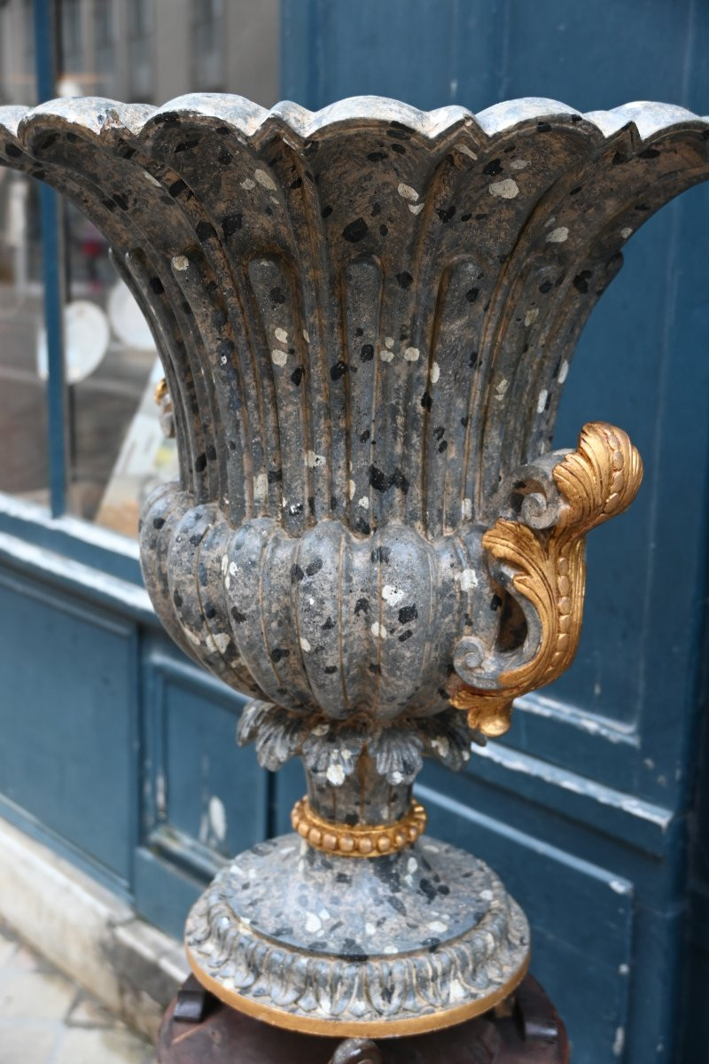 Important And Beautiful Medici Vase In Carved Wood In The Style Of Marble, Louis XIV Style-photo-1