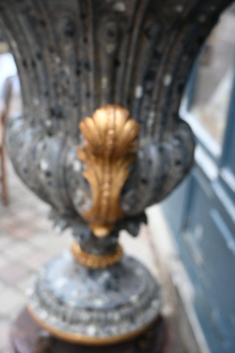 Important And Beautiful Medici Vase In Carved Wood In The Style Of Marble, Louis XIV Style-photo-2