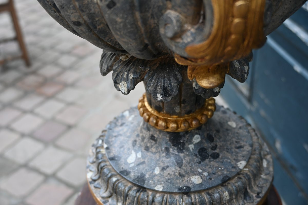 Important And Beautiful Medici Vase In Carved Wood In The Style Of Marble, Louis XIV Style-photo-5