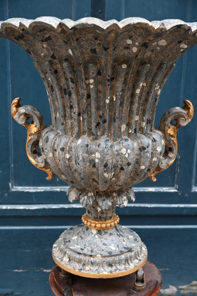 Important And Beautiful Medici Vase In Carved Wood In The Style Of Marble, Louis XIV Style