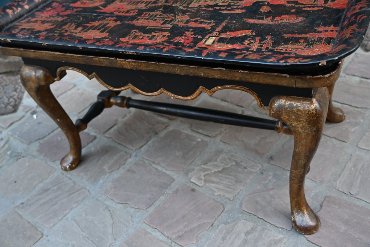 Table ornée d un plateau à fond noir dans le gout de la Chine Angleterre XIX-photo-3