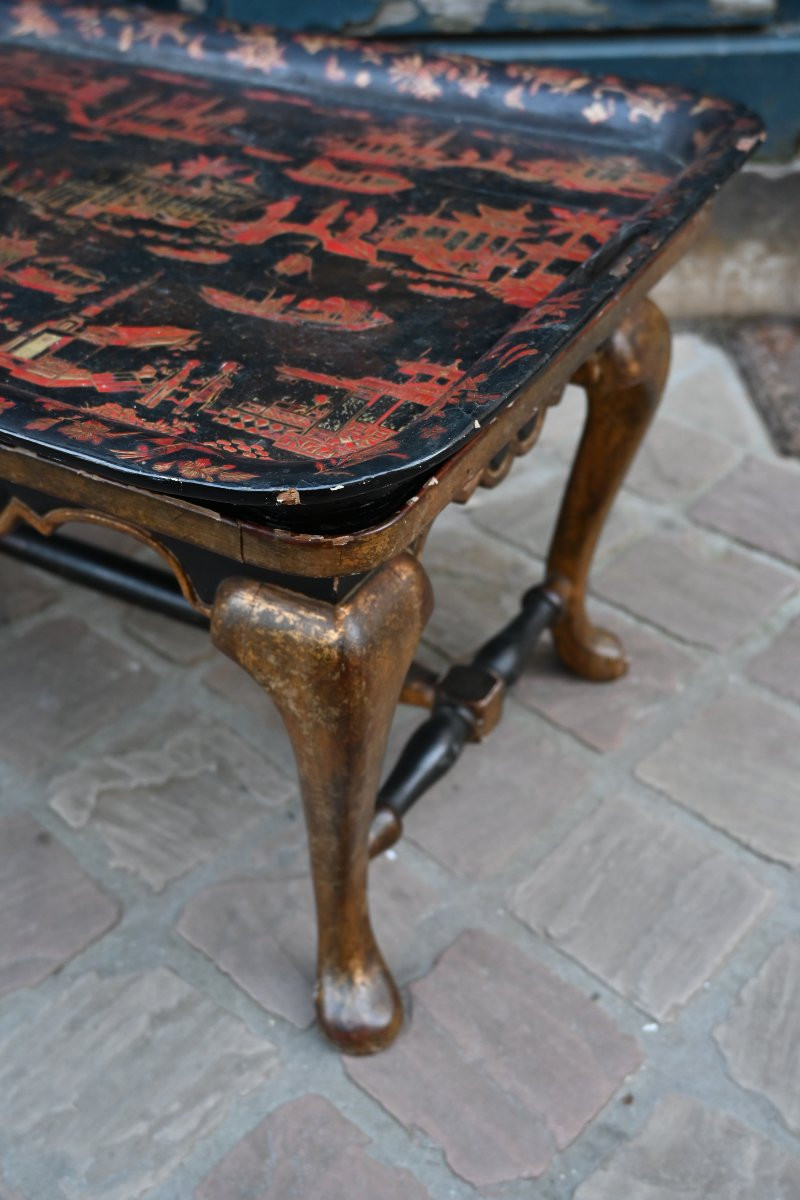 Table ornée d un plateau à fond noir dans le gout de la Chine Angleterre XIX-photo-4