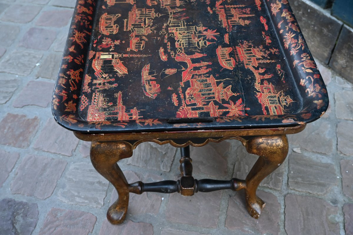 Table ornée d un plateau à fond noir dans le gout de la Chine Angleterre XIX-photo-3