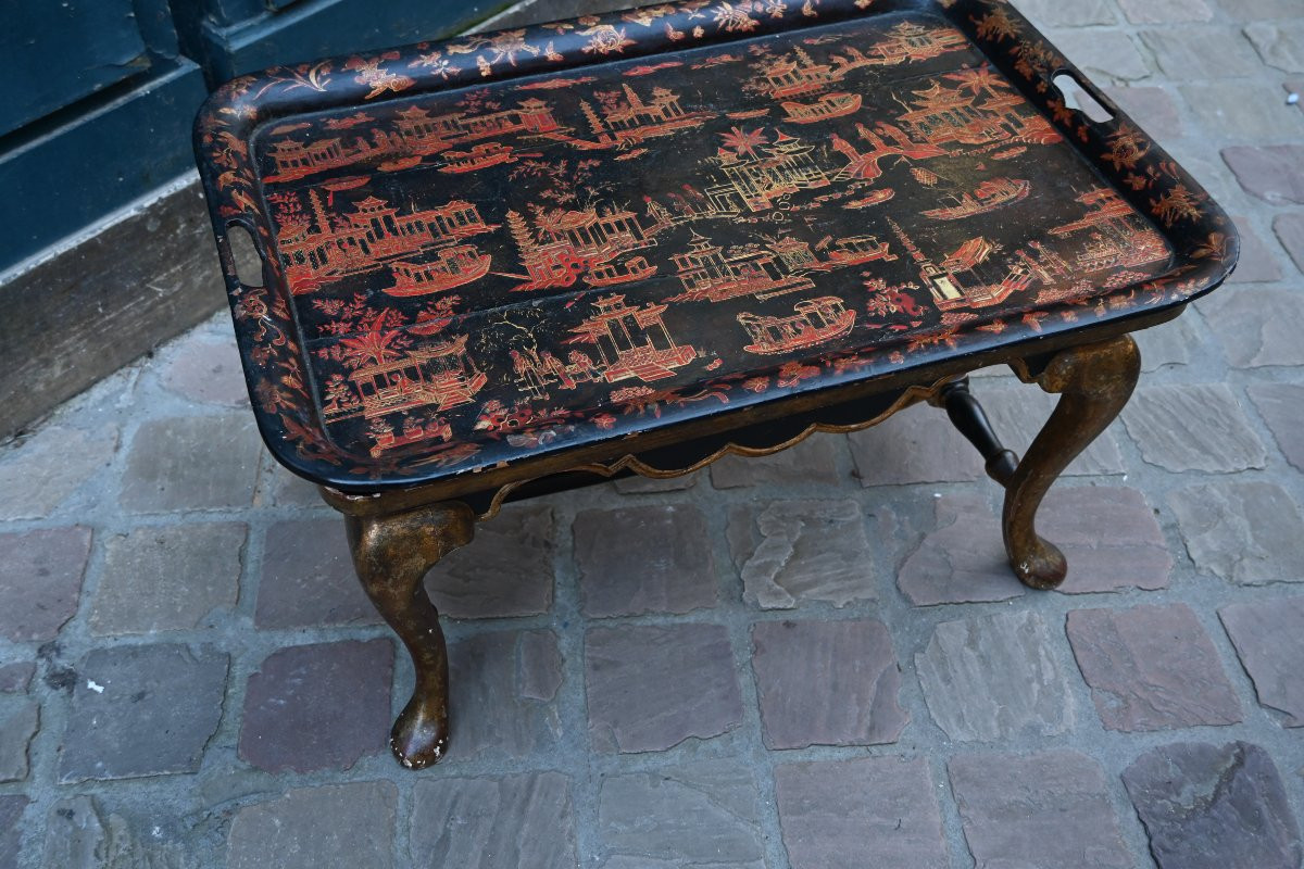 Table ornée d un plateau à fond noir dans le gout de la Chine Angleterre XIX-photo-5