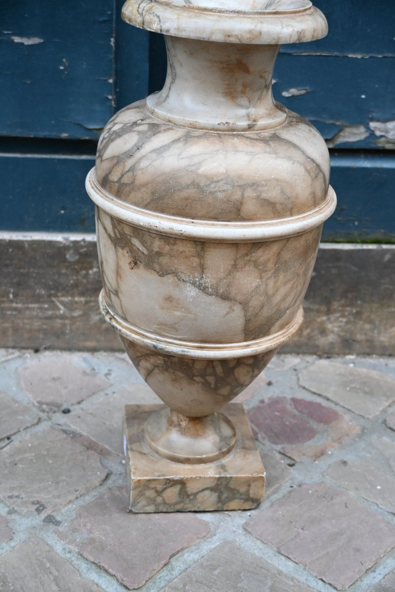Baluster-shaped Vase In Veined Brown Marble, 18th-century Style, Urn-shaped Work-photo-2