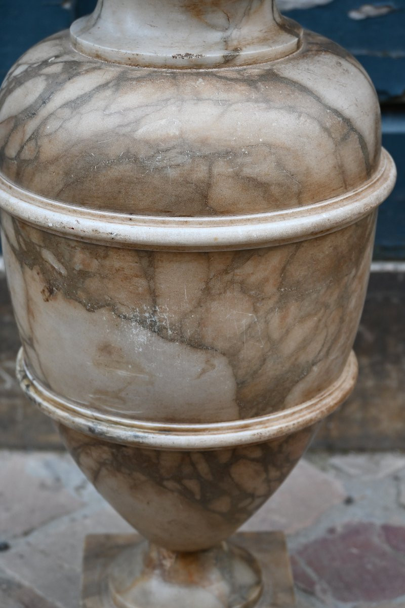 Baluster-shaped Vase In Veined Brown Marble, 18th-century Style, Urn-shaped Work-photo-4