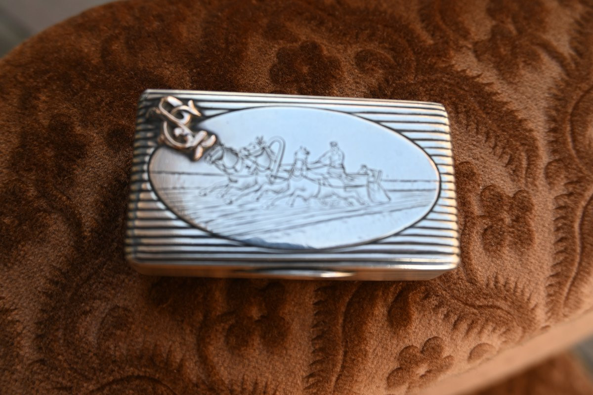 Tabatière en argent Russie XIX avec scène de troîka -photo-2