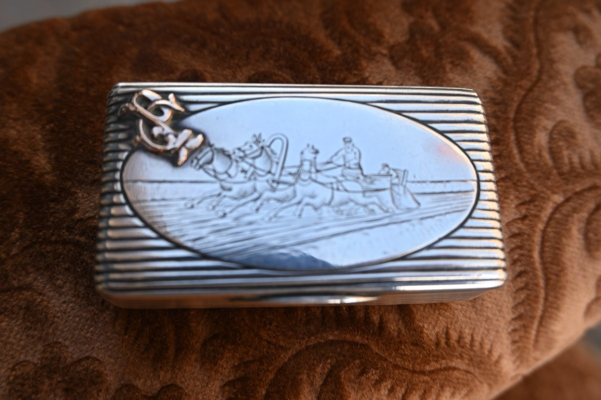 Tabatière en argent Russie XIX avec scène de troîka -photo-5