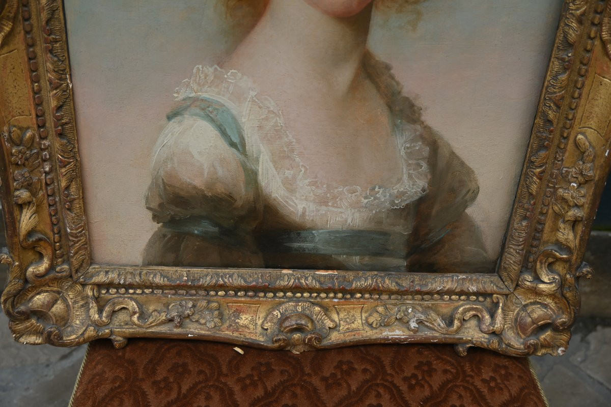 English School, 18th Century, Attributed To Georges Romney, Portrait Of A Young Girl -photo-3