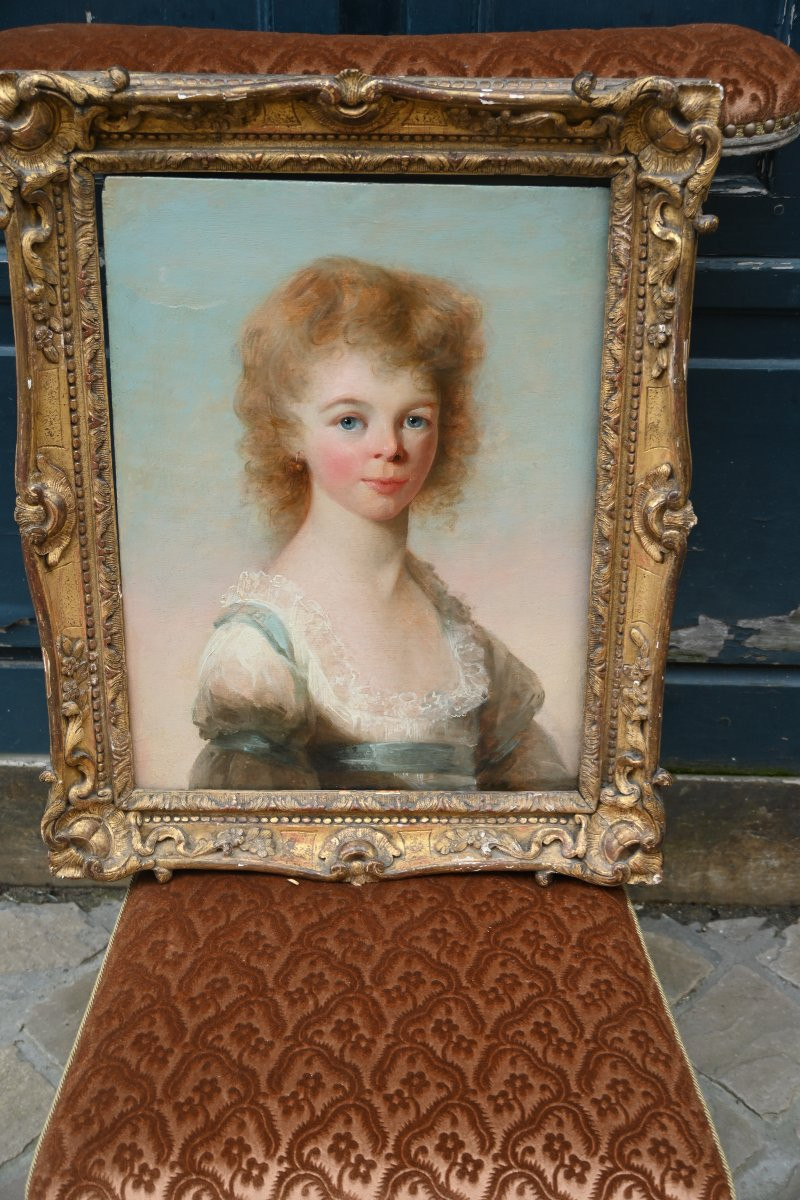 English School, 18th Century, Attributed To Georges Romney, Portrait Of A Young Girl -photo-5