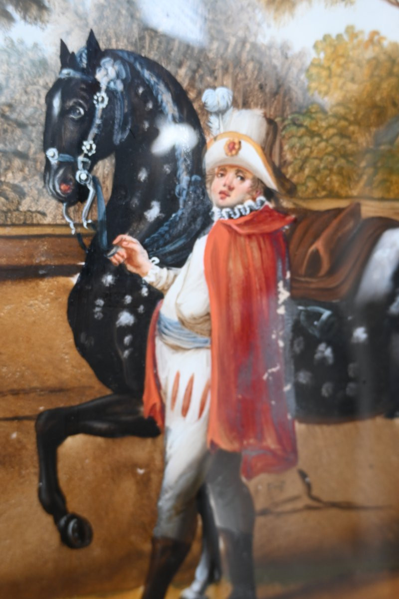 Beautifully Fixed Under Glass, Rider And His Piebald Horse -photo-1