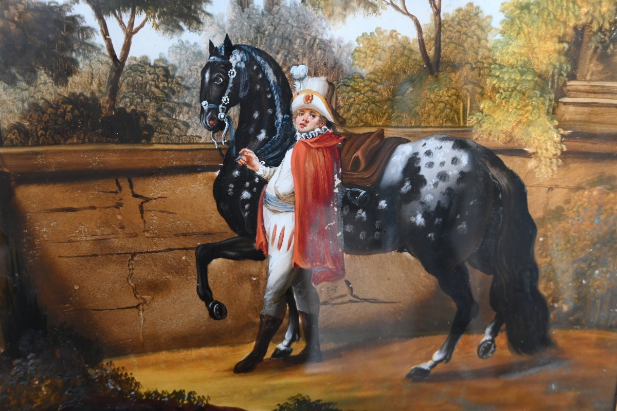 Beautifully Fixed Under Glass, Rider And His Piebald Horse -photo-6