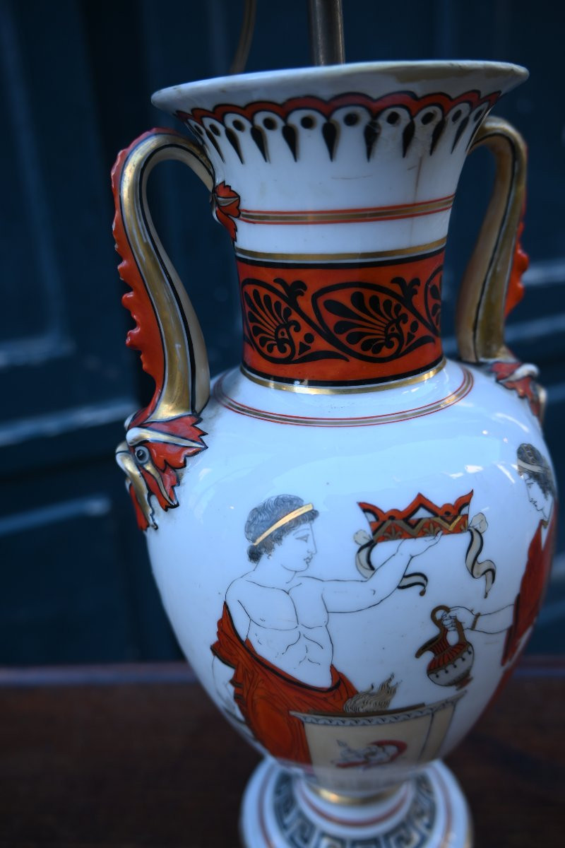 Vase monté en lampe décor à l etrusque , XIX-photo-3