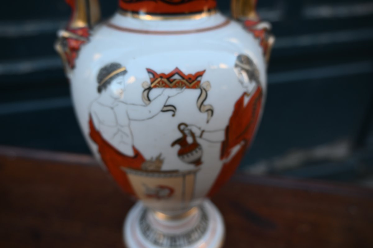 Vase monté en lampe décor à l etrusque , XIX-photo-2