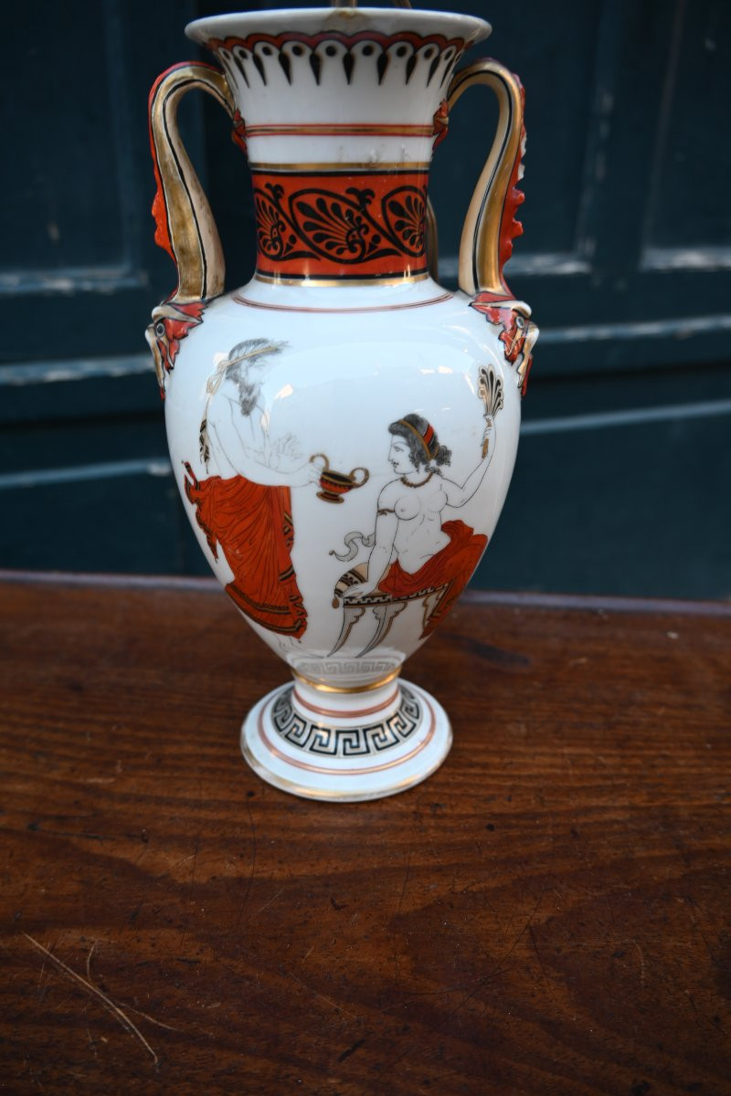 Vase monté en lampe décor à l etrusque , XIX-photo-3