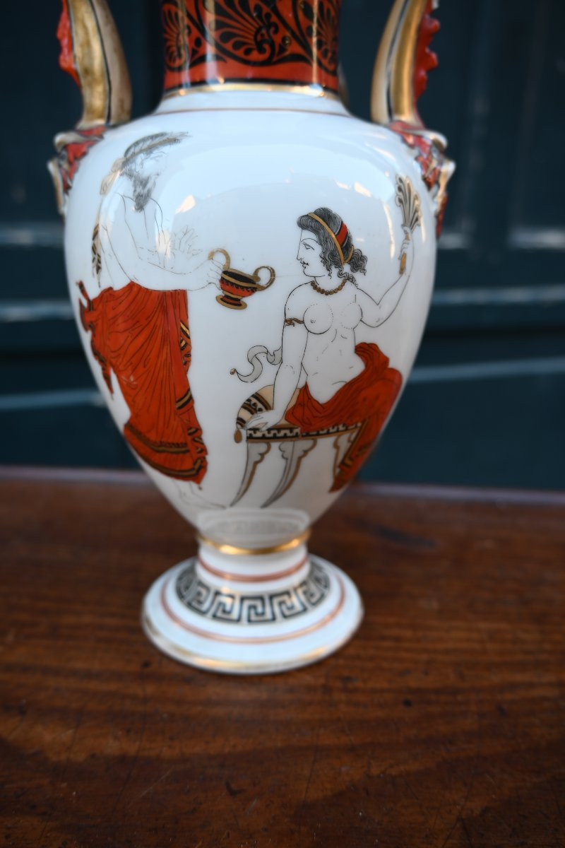 Vase monté en lampe décor à l etrusque , XIX-photo-4