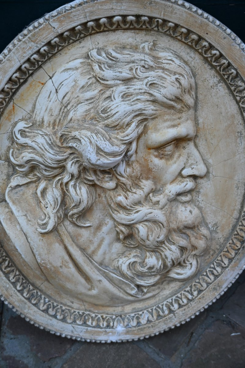 Paire de grands médaillons en plâtreprofil de philosophe XIX-photo-2