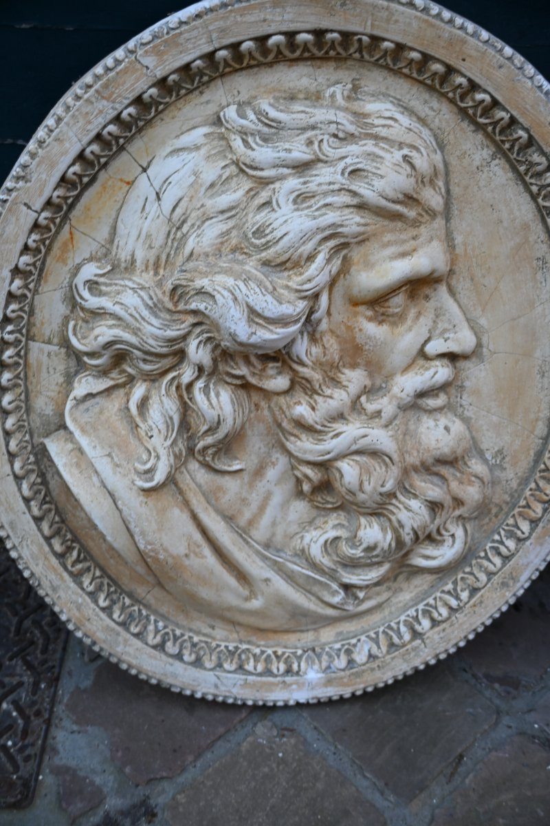 Paire de grands médaillons en plâtreprofil de philosophe XIX-photo-3