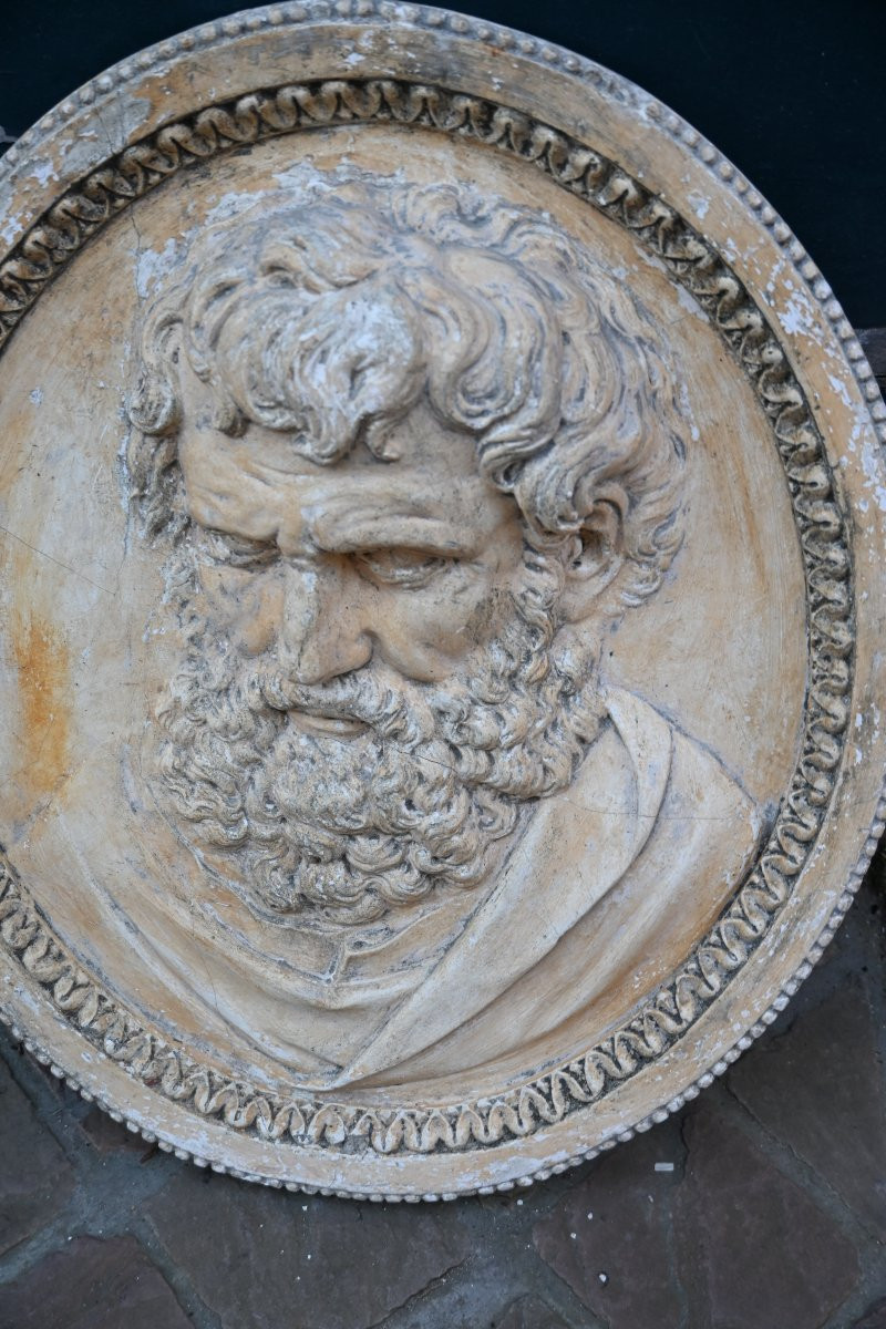 Paire de grands médaillons en plâtreprofil de philosophe XIX-photo-4