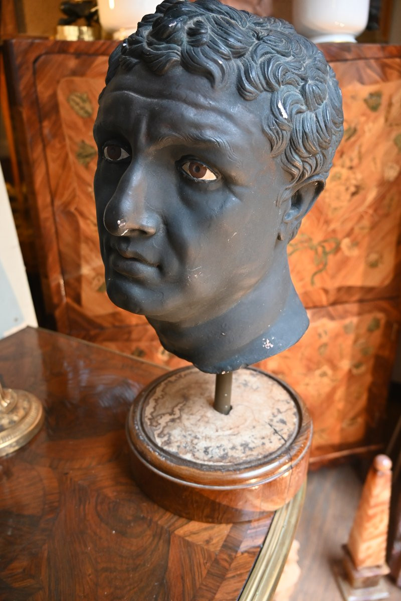 Bust Of Emperor Augustus, In Black Patinated Plaster.  -photo-2