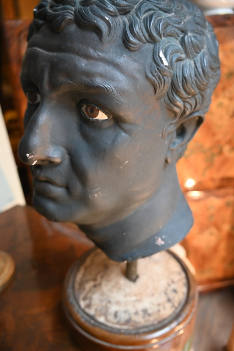 Bust Of Emperor Augustus, In Black Patinated Plaster.  -photo-4
